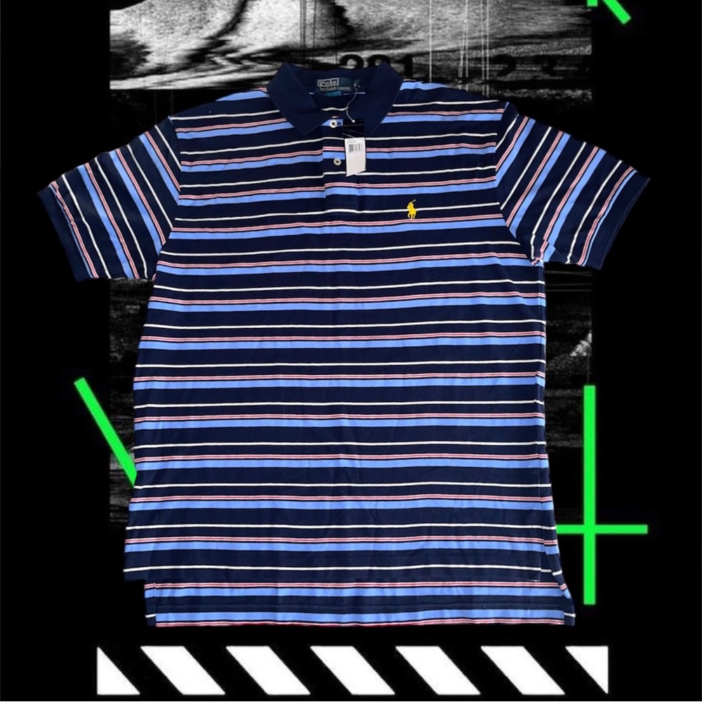 Polo Ralph Lauren Classics 1/4 Button Short Sleeve Stripe Shirt (Yellow Pony)